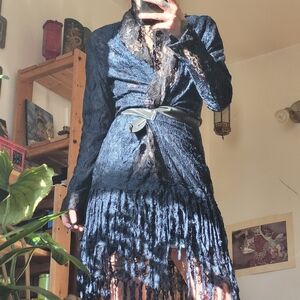 Maison Marie Saint Pierre Lace Waist Wrap Black And Navy Blue Long Cardigan - 4